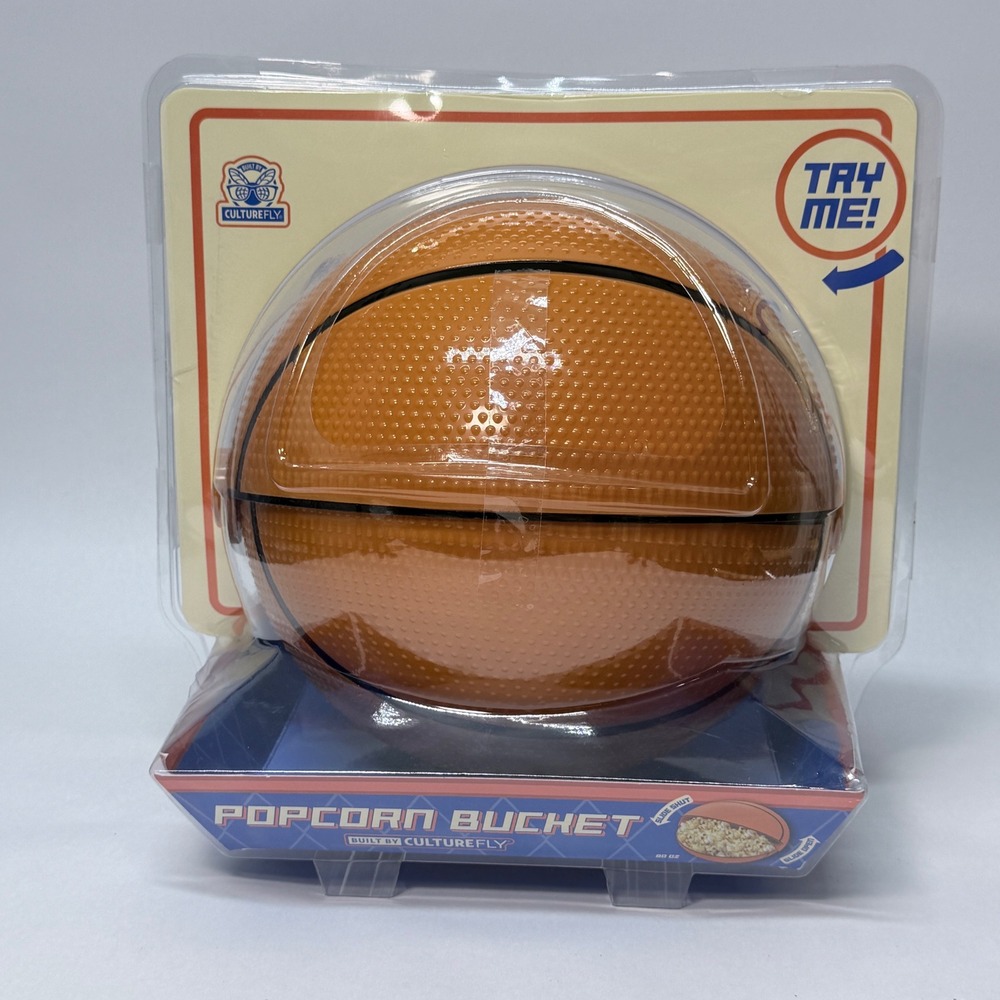 CultureFly Basketball Popcorn Bucket 80oz Orange Sliding Lid Sports Novelty New